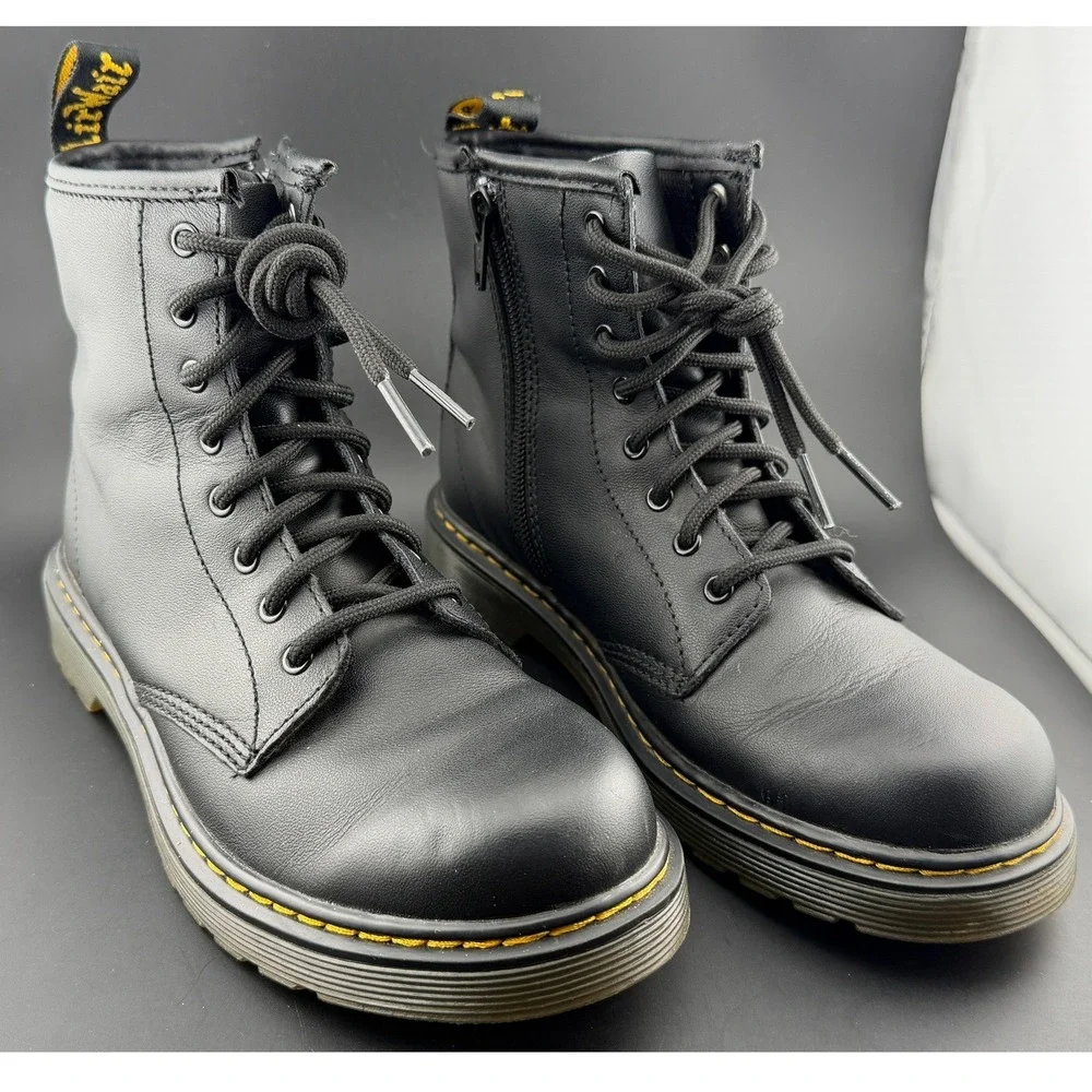 Dr. Martens 1460 J Delaney Black Leather Side Zip Combat Boots-4 Men/Y, 5 Womens